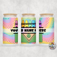 Retro Rainbow Crayons Glass Can