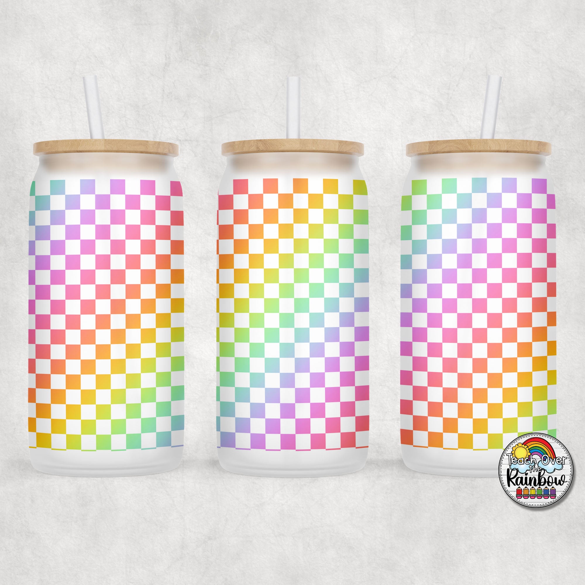 Rainbow Checker Glass Can – Teach Over the Rainbow