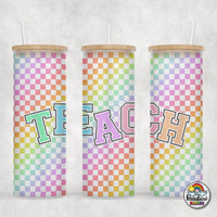 Rainbow Checker TEACH Glass Can