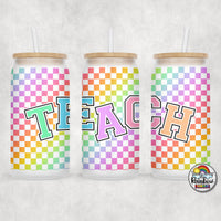 Rainbow Checker TEACH Glass Can