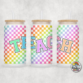 Rainbow Checker TEACH Glass Can