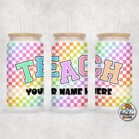 Rainbow Checker TEACH Glass Can