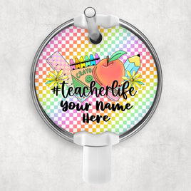 Checkered #teacherlife Round Topper