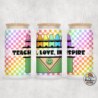 Rainbow Checker Crayons Glass Can