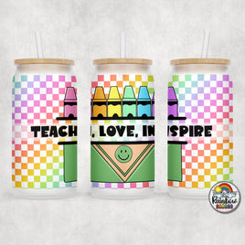 Rainbow Checker Crayons Glass Can