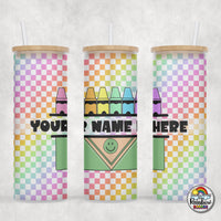 Rainbow Checker Crayons Glass Can