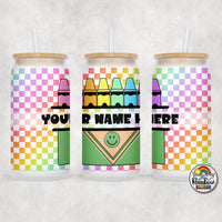 Rainbow Checker Crayons Glass Can