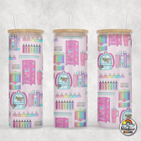 Pink School Supplies Glass Can