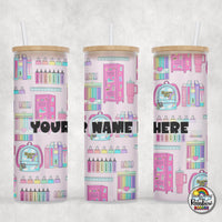 Pink School Supplies Glass Can