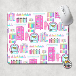 Pink School Supplies Mouse Pad