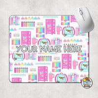 Pink School Supplies Mouse Pad