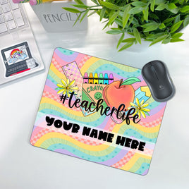 Retro Rainbow #Teacherlife Mouse Pad