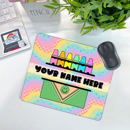 Retro Rainbow Crayons Mouse Pad